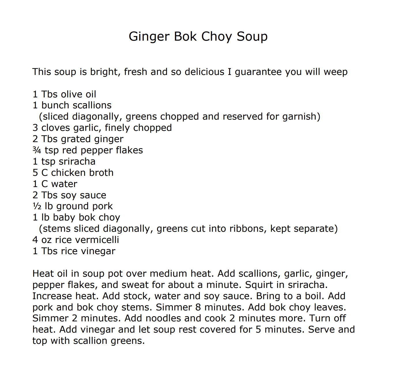 Ginger Bok Choy Soup Ginger Bok Choy Soup